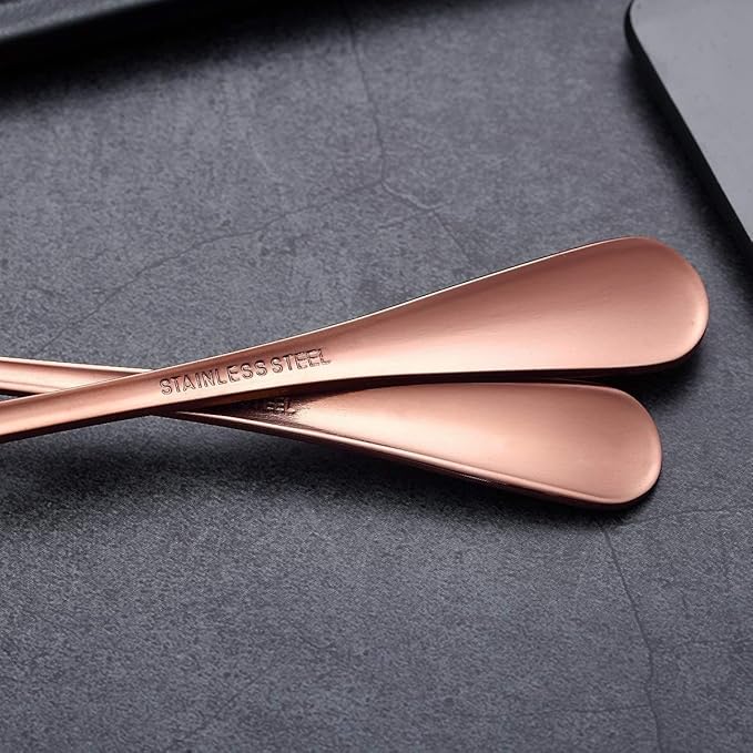 Kyraton Rose Gold Dinner Fork 6 Pieces, Stainless Steel 8.17 Inch Forks Rose Gold Titanium Plating Silverware, Copper Forks Set of 6