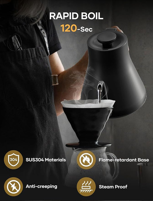 INTASTING Electric Kettle, Gooseneck Electric Kettle, ±1℉ Temperature Control, Stainless Steel Inner, Quick Heating, for Pour Over Coffee, Brew Tea, Boil Hot Water, 1500W/0.9L Dark Gray