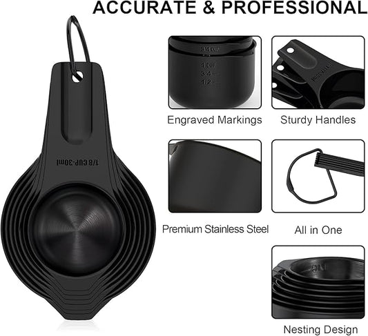 21 Pcs Stainless Steel Measuring Cups and Spoons Set, Wildone Stackable Metal Measuring Cups and Spoons for Cooking & Baking, Includes 7 Cups, 9 Spoons and 5 Mini Spoons(Black)