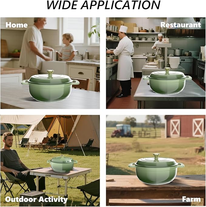 VINGLI 7.5QT Enameled Cast Iron Round Dutch Oven Pot with Lid, NonStick Casserole Pot with Dual Handles & Silicone GlovesRed, Oven Safe up to 500°F or on Stovetop, Dutch Oven for Bread Baking, Green