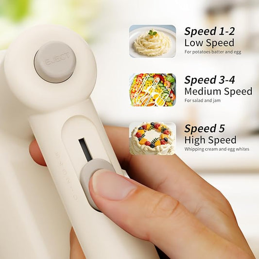 Hand Mixer, 5-Speed Mixer Electric Handheld with Turbo Ultra Power, 4 Stainless Steel Accessories Whipping Egg Cream, Small Hand Mixer for Baking Cake, Christmas Gifts for Women (White)