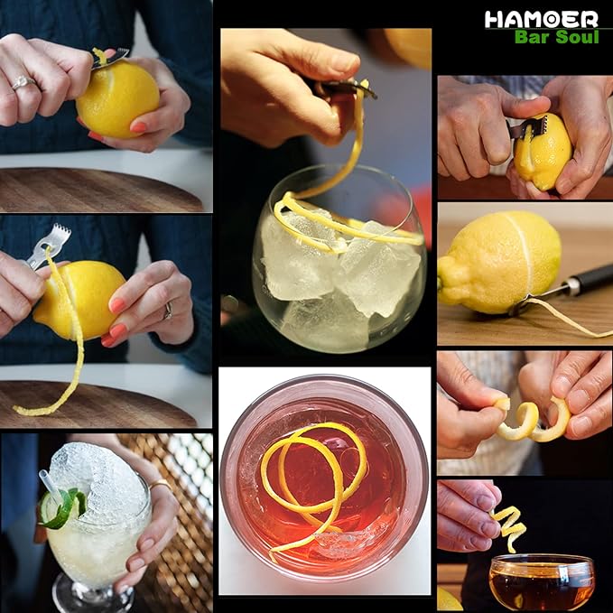 Citrus Lemon Zester & Channel Knife Tool for Kitchen Bar, Stainless Steel Blade, Ergonomic Design, Wooden Handle & Rubber & Plastic Handle Set Tool
