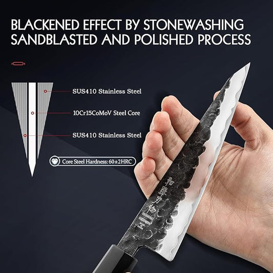 HEZHEN 5.8 inch Multi-purpose Honesuki Knife,10Cr15CoMoV Steel Core,Triple-layer Composite Steel,Redwood Handle,Professional Kitchen Knife - Razor Sharp