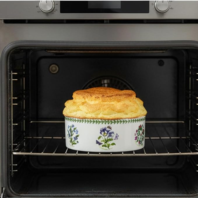 Portmeirion Botanic Garden 8-inch Soufflé Dish - Assorted Florals Motif, Porcelain Bakeware with Chip-Resistant Glaze - Oven, Microwave, Freezer, Dishwasher Safe for Everyday Use