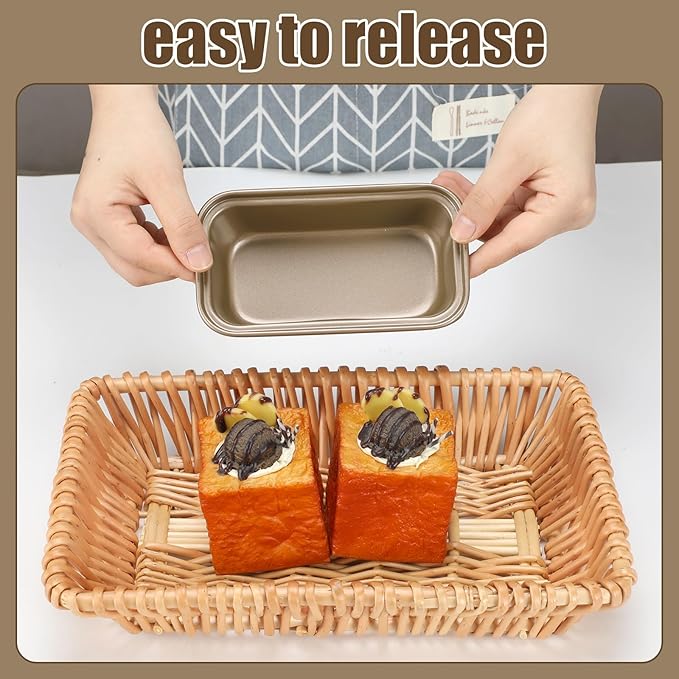Uiifan 12 Pcs Mini Loaf Pan for Baking Bread Non Stick Small Banana Bread Tins Mini Loaf Pans for Nonstick Tiny Meatloaf Pan Carbon Steel for Oven and Baking (6 * 3.3 * 2inch,Gold)