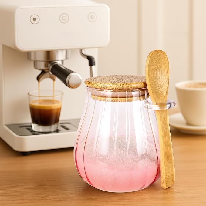 Arrozon 15 oz Pink Sugar Bowl with Bamboo Lid and Spoon,Pink Kitchen Decor and Accessories,Glass Jar with Airtight Lid, Brown Sugar Keeper, Sugar Container for Coffee Bar and office