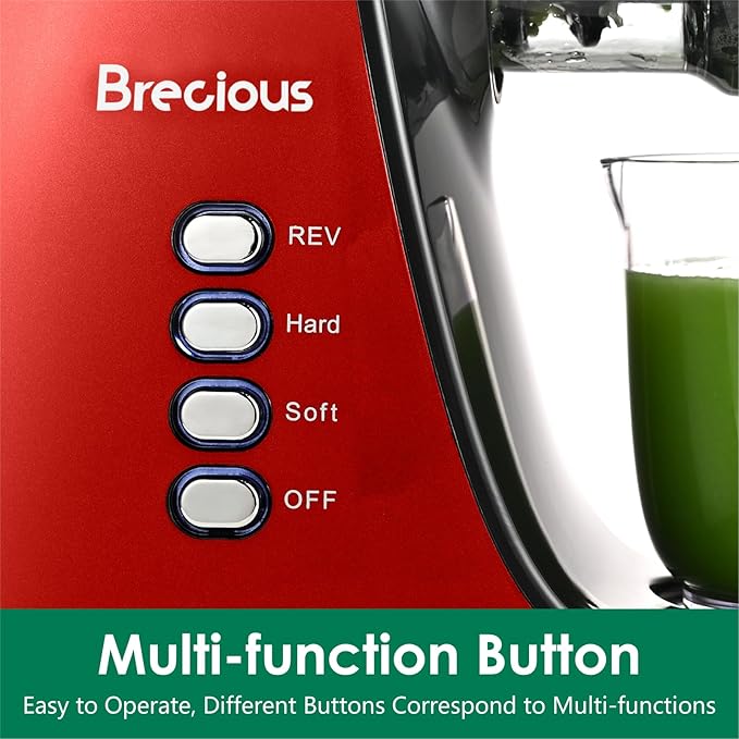 Slow Masticating Juicer,Brecious Cold Press Juicers with 2 Speed Modes & Quiet Motor,Juicers Machines Vegetable and Fruit with Reverse Function,Celery Juicer,BPA-Free,Easy to Clean (Red)