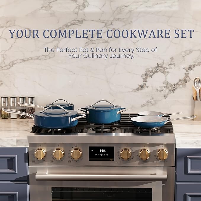 CookinCraze Stock Pot 4.5QT Nonstick Ceramic Dutch Oven Pot with Lid (9.5"x 4") Non-Toxic PFAS-Free Even Heat Distribution, for Braising, Baking Bread & Soups, Compatible for All Cooktops(Induction/Gas/Electric) Oven Safe to 500ยฐF, Navy Blue