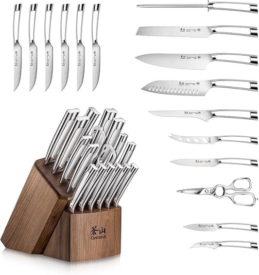 Cangshan N1 Series 1024784 German Steel Forged 17-Piece Knife Block Set, acacia