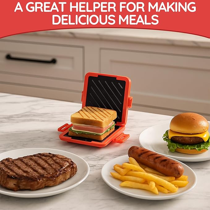 Microwave Toastie Sandwich Maker, Sandwich Toast Maker Press,Toast Panini Press,Dishwasher Safe,No Power Required,Travel-Friendly Sandwich Maker (Red)