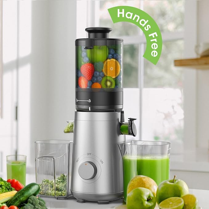 SMALLHOO Juicer Machines, 5.8" Wide Feed Chute Cold Press Juicer for Whole Vegetables & Fruits, High Juice Yield, BPA Free (Slivery)