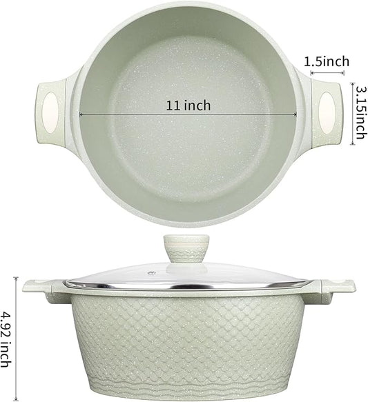 Nonstick Stock Pot with Lid 6.6QT, Large Soup Pot & Pasta Pot - Healthy Non-Toxic Granite Coating 100% PFOA/PFAS Free-Induction Compatible All Stoves - Cool-Touch Handles
