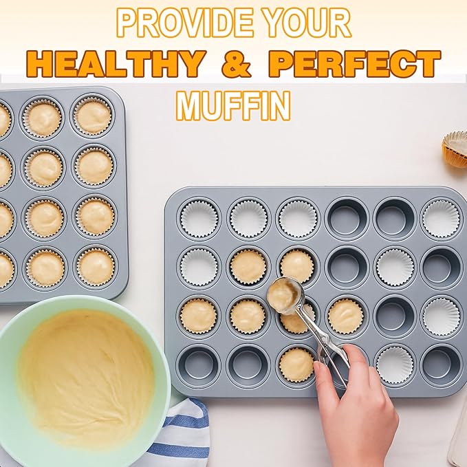 Acellegic 2 Set Mini Muffin Pans Carbon Steel Nonstick Bakeware for Oven Mini Cake Tart Quiche (24-cup)