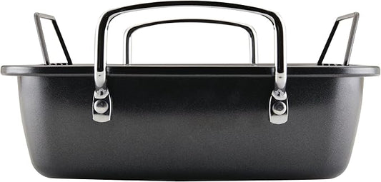 Circulon Ultra Lasting Nonstick Roaster/Roasting Pan with Easy Serve Rack, 17 Inch x 13 Inch, Black