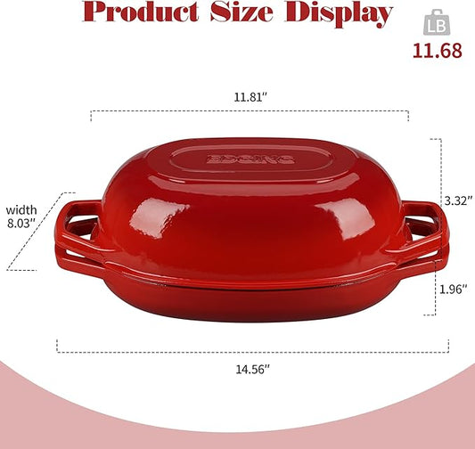 EDGING CASTING Enameled Cast Iron Oval Dutch Oven Pot with Lid, Dutch Oven for Sourdough Bread Baking, Oval Bread Pan, Bread Oven, Bread Dutch Oven, 5qt, Red