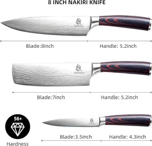 Kitchen Knife Set, 3 Piece Professional Chef Knife Set, High Carbon Stainless Steel Ultra Sharp Blade & Wooden Handle (3 Pcs)