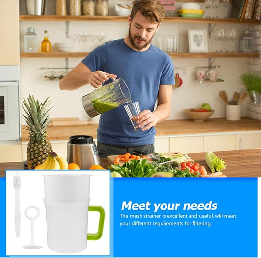 PRETYZOOM Soy Milk Filter Cup Set with Fine Mesh Strainer and Cleaning Brush Reusable Food Strainer for Juice Yogurt Nut Milk and Tea Filtration 8.50 Inch Diameter
