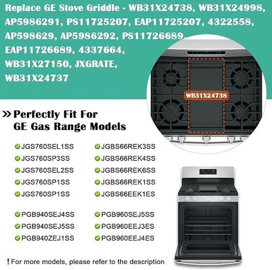 Hiorucet WB31X24738 Cast Iron Griddle Replacement for GE Appliance Gas Range, JGBS66REKSS, JGB700SEJ4SS, JGSS66SEL1SS, JGSS66SEL3SS, JGSS66SELSS, JGB700SEJ1SS Griddle Plate Cooktop for GE Center Part.