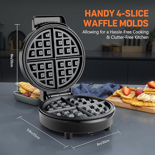 Waffle Maker, 8'' Round Classic Waffle Maker Machine, 1000W Fast Heating, Non-Stick Waffle Irons, Easy to Clean, Indicator Lights, Perfect for Breakfast