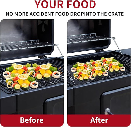 MEHE Vegetable Grill Basket,Nonstick Grilling Topper 14.6 "x11.4 Thicken Grill Pan BBQ Accessory for Grilling Veggie, Fish, Shrimp, Meat, Camping Cookware (With Hand)