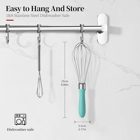 9.06 in Kitchen Wire Whisk, 18/10 Stainless Steel Metal Balloon Wisk Heavy Duty Egg Beater whisker Hand Mixer for Cooking, Baking, Mixing, Stirring, Sauce, Flour, chocolate(Small, Aqua Sky)