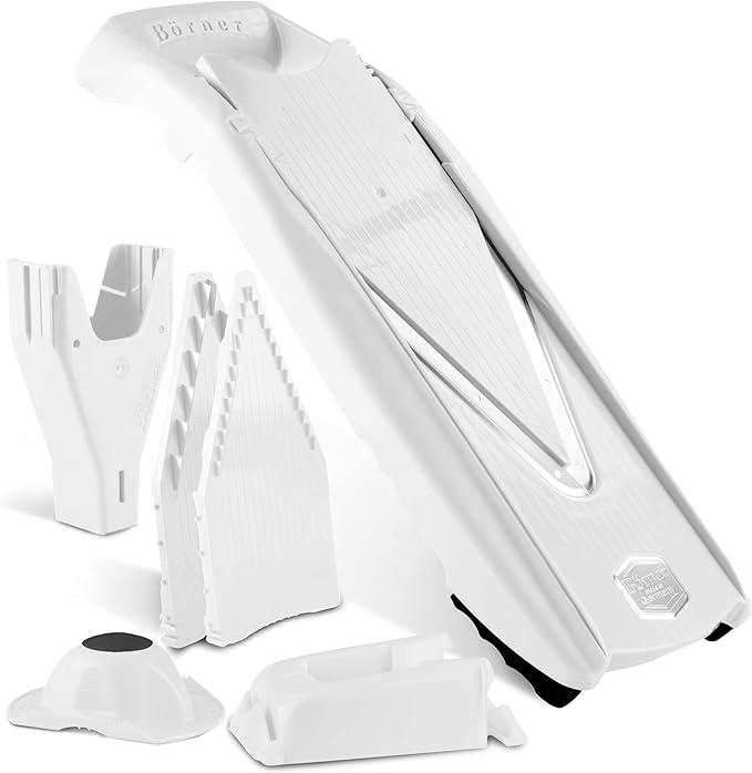 Börner Mandoline Slicer V5 (Professional Set) • Adjustable Vegetable Slicer (7-piece) • 10 Cutting Styles • Kitchen Slicer incl. Docking Station • Stainless Steel V-Blade • Color: White