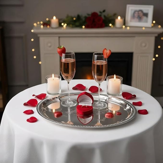 4-Pack 15.7" x 11.8" Large Silver Serving Trays for Party Set - Oval Floral Engraved Serving Platters, Wedding Birthday Mirror Tray for Valentine's Day, Food, Appetizer, Charcuterie, Cookies, Desserts
