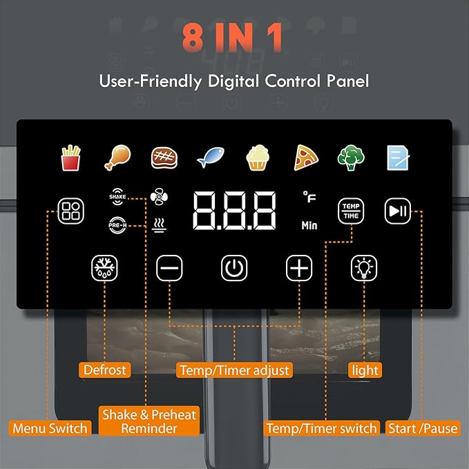 KINSING Air Fryer with Window Visible 8-in-1,Compact & Large 7.5-Qt,Up to 85% Less Oil,Roast, Bake, Dry, Reheat, Frozen, Broil,160-400℉ Even Results With Precise Temperature Control,Whole Metal Cover
