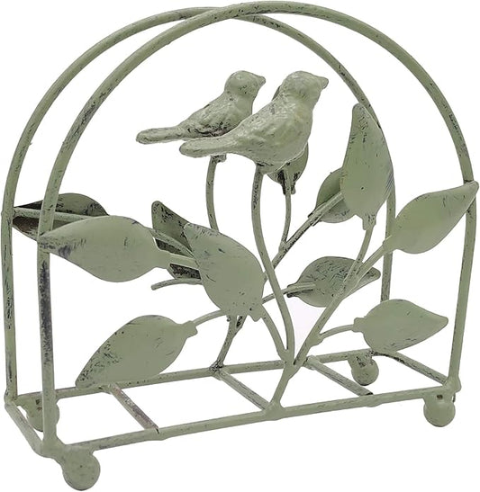 Cast Iron Bird & Tree Classic Napkin Holder/Tabletop Freestanding Tissue Dispenser, Rustic Green