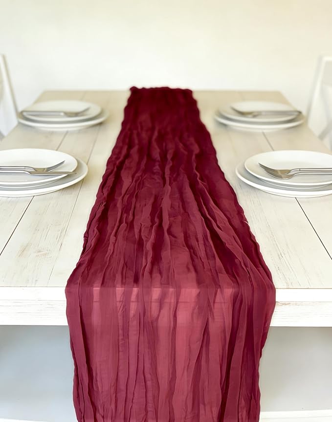 3 Pack Burgundy Cheesecloth Table Runner -17×120 Inch Gauze 10 FT Long Cheese Cloth Table Runners for Bridal Wedding Party Baby Shower Holiday Birthday Home Easter Decor (Burgundy, 3PC)