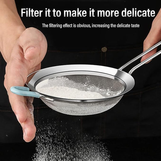 60 Mesh Fine Mesh Strainers, Stainless Steel Sieve Fine Mesh Strainer Handheld Flour Colander with Long Handle, Flour Sifter for Kitchen (14cm)