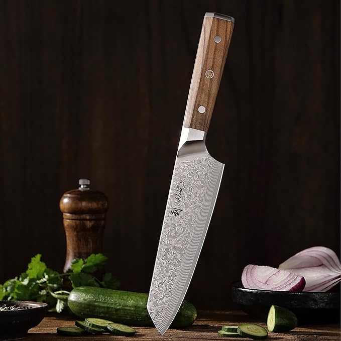 Wakoli Oribu Kiritsuke Chef's Knife – Full Tang Kitchen Knife | 7-Inch Blade Made of 67-Layer Damascus Steel with AUS-10 Core | Ergonomic Olive Wood Handle | Premium Quality, Gift Box Included