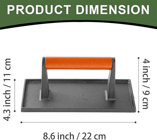 Burger Press with Professional Heavy Duty Cast Iron for Blackstone Griddle Grill,Smashburger, Bacon, Ground Beef Meat, Steak, Sausage, Sandwich Cooking, 8.6x4.3 inch Rectangle