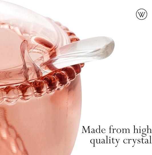 WOLFF - Pearl Crystal Beaded Sugar Bowl with Lid and Spoon - Sugar Holder, Dish for Candy Dispenser, Salt and Condiments Container, Jelly Jar (Pink, Sugar Bowl)