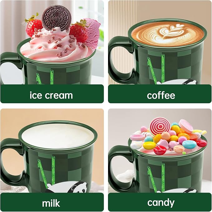 Ceramic Coffee Mugs Set of 4,14OZ Coffee Cups with Handle,Latte Mug,Great for Tea Hot Chocolate,Large Cute Mugs for Men,Women,Kids,Microwave&Dishwasher Safe for Kitchen or Office(GREEN)