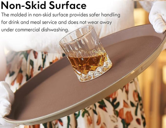 CURTA 2-Pack Restaurant Grade Non-Slip Tray, NSF, 14 Inch, Plastic Rubber Lined Round Serving Tray, Brown