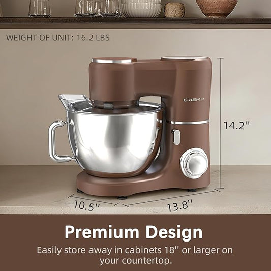 CKEMU Stand Mixer, 9-Quart Stainless Steel Bowl, 660W Professional Power, Multiple Speed Options, Sturdy Design, Easy to Clean, Lifetime Support, SM-1550(Caramel)