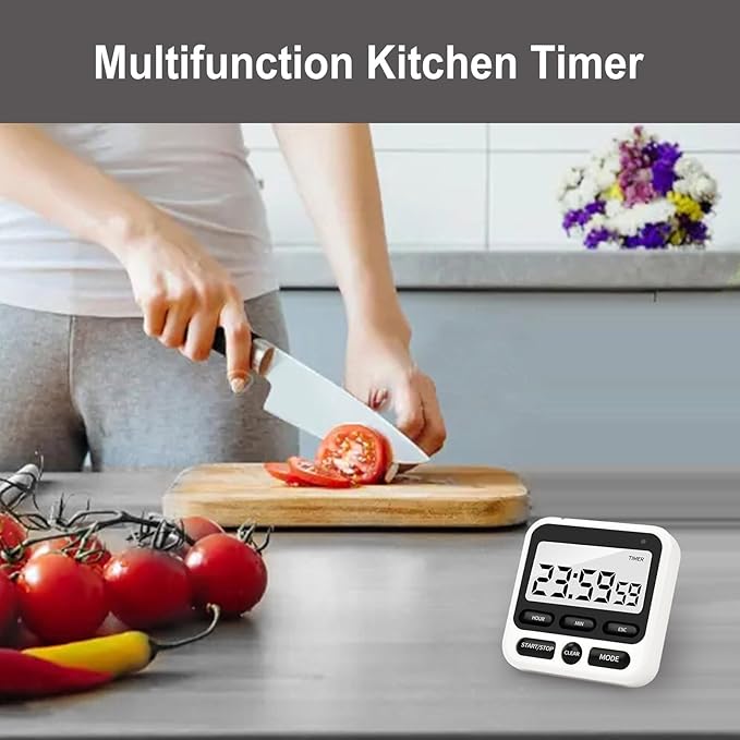 2 Pack Digital Kitchen Timer with Mute/Loud Alarm,Count Up/Down, 24 Hour Clock and Alarm Function for Kids Teacher Cooking