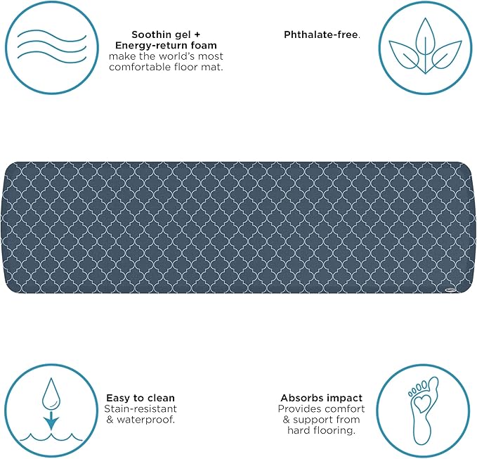 GelPro Elite Premier Anti-Fatigue Kitchen Comfort Floor Mat, 20x72", Lattice Indigo Stain Resistant Surface with therapeutic gel and energy-return foam for health & wellness