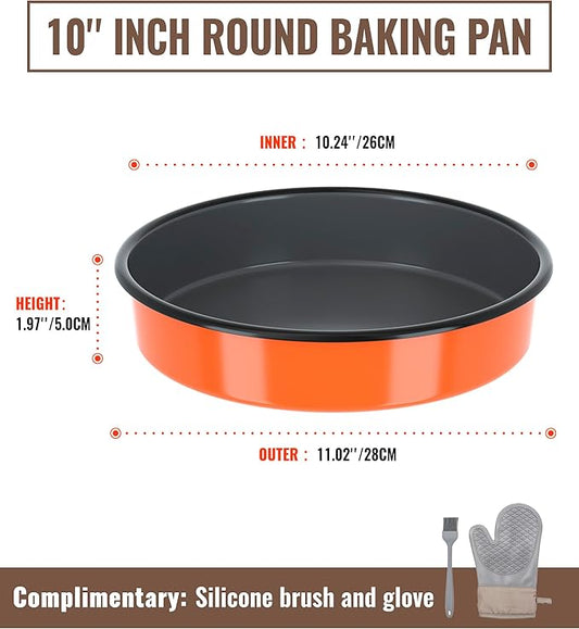 MCCSI Round Pizza Cake Baking Pan 10 Inch Enamel Steak Ham Roasting Dish, Cookie Bread Bakeware Sheet, Non-Stick Non-Toxic Oven Dishwasher Safe Mom's Christmas Gift