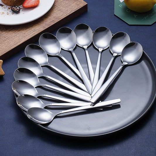 Berglander Dinner Spoon of 12, Stainless Steel Soup Spoons Silverware, Shiny Modern Soup Spoon Table Spoons Set Dishwasher Safe
