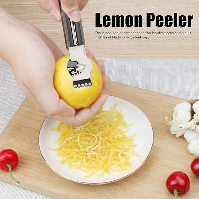 Stainless Steel Citrus Zesting Tool with Ergonomic Grip - Lemon Orange Peel Grater for Kitchen Use (Black)