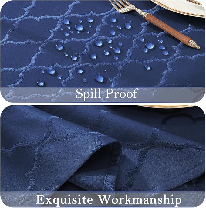 Larponder Tablecloth Rectangle, Jacquard Polyester Table Cloth, Washable & Spill Proof Table Cover for Spring Kitchen Dining Party Picnic (Rectangle, 52" x 70", Navy)