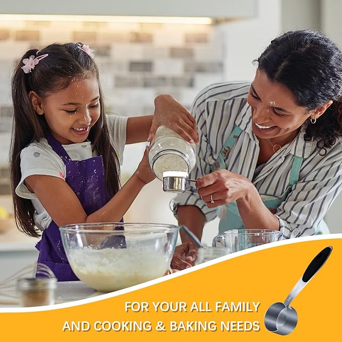 2PCS 1/8Cup (30ml, 1oz) Single Measuring Cup with Black Silicone Grip, Stainless Steel Individual Measure Scoop Only