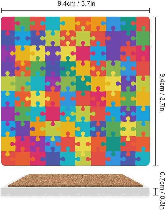 Square-6PCS Gamer Ceramic Coasters, Square Absorbent Drink Coasters, Kids Colorful Builing Puzzle Toys Ceramic Table Coasters for Coffee, Beverage, Wine, Beer Coasters