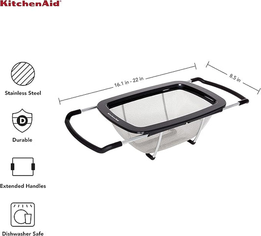 KitchenAid Expandable Stainless Steel Colander, One size, Black (Pack of 2)