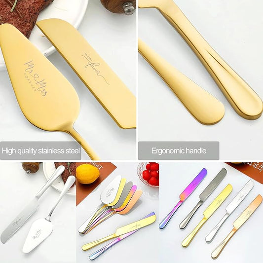 Wedding Cake Knife and Server Set, Cake Cutting Set for Wedding Gifts (Gold)
