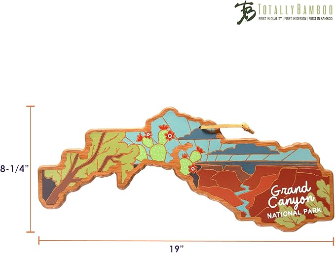 Totally Bamboo Grand Canyon National Park Shaped Cutting Board and Charcuterie Serving Platter with Artwork by Summer Stokes, Includes Hang Tie for Wall Display