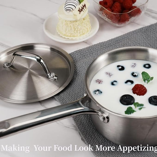 Rokasala 3 QT Saucepan with Lid,3-Ply Stainless Steel Saucepan,Professional Grade Cookware,Induction Compatible