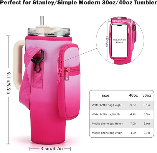 Water Bottle Carrier Bag for Stanley 40/30 oz Tumbler with Phone Pocket Neoprene Water Bottle Holder with Shoulder & Handheld Strap Stanley Cup Accessories